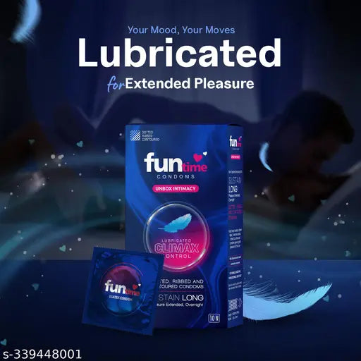 Funtime Dotted, Ribbed, Countered and lubricated Condoms for Men –Climax Control Count 10 + Free Bigfun Xtra time Count 3 - Total 13 Condoms