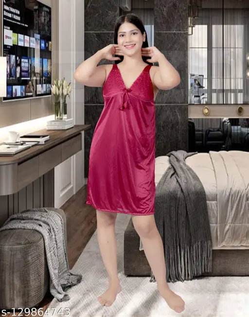 Stylish Summer Special Solid Satin Nighty