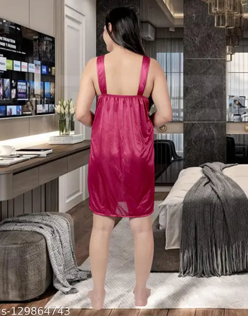 Stylish Summer Special Solid Satin Nighty