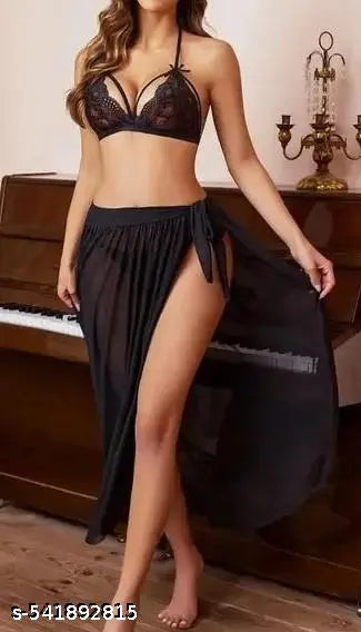 stylish for first night lingerie set split gown