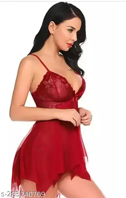 Baby Doll Sleep Dress with Panty(Maroon)