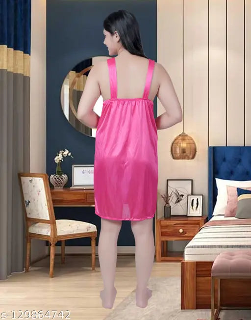 Stylish Summer Special Solid Satin Nighty