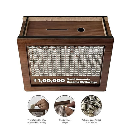 Wood Wooden Piggy Bank for Kids & Adults
