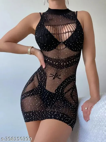 Women's Spandex and Nylon Bodystocking Babydoll Lingerie Dress